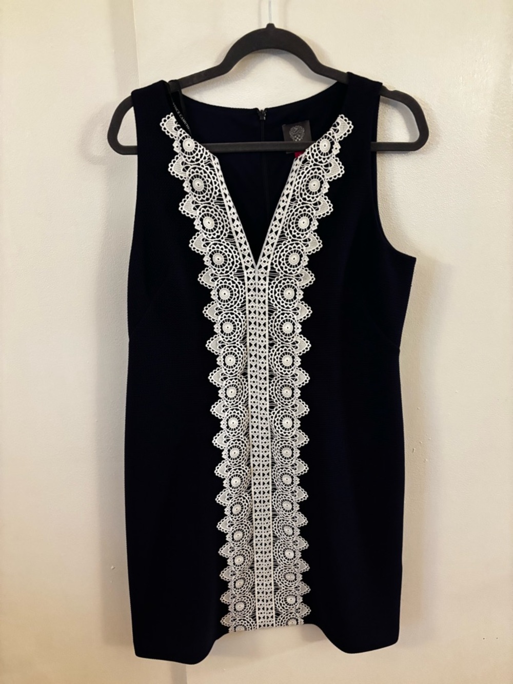 Vince Camuto Navy Dress with White Lace Trim